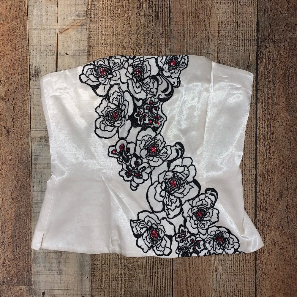 WHBM | White Black Florals Strapless Bustier